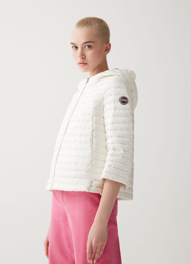 Hooded down cape