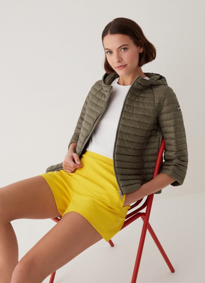 Hooded down cape