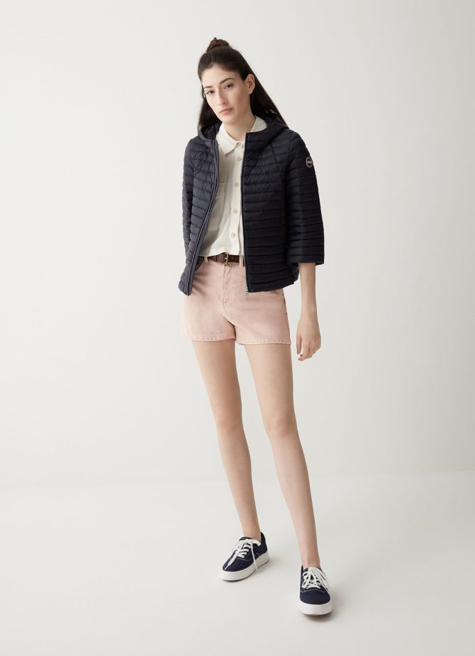 Hooded down cape