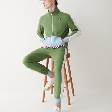 Colour block trousers with embroidered logo