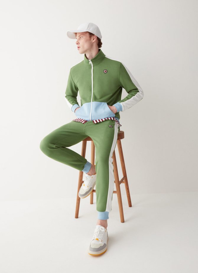 Colour block trousers with embroidered logo