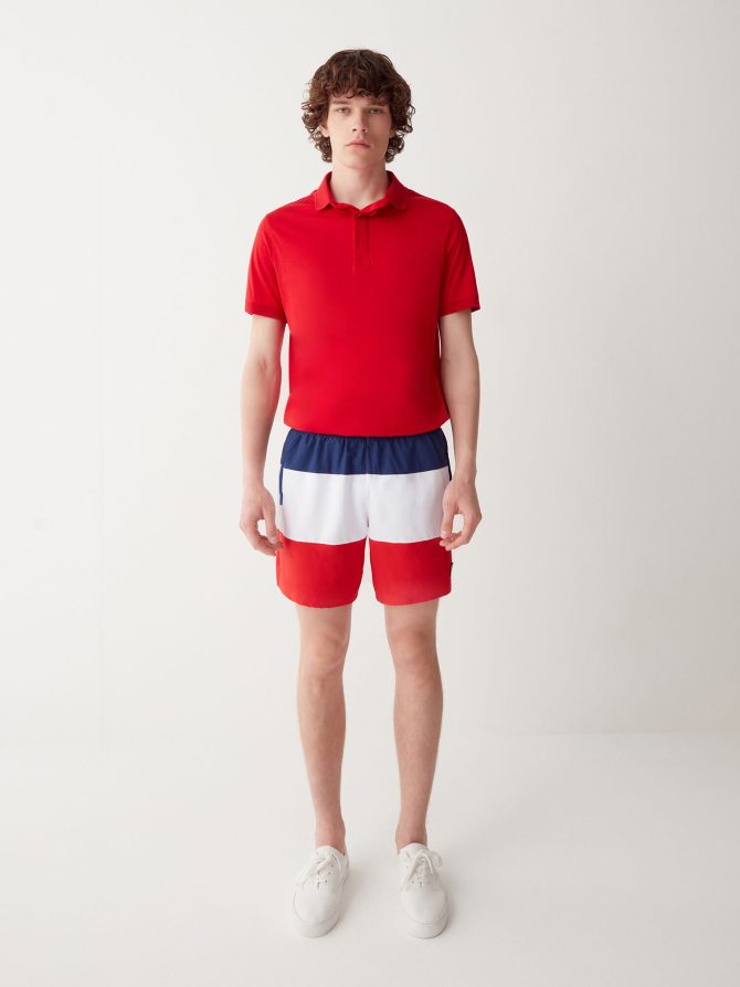 Colour block swimsuit with elasticated waist
