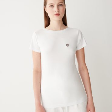 Stretch T-shirt with boat neckline