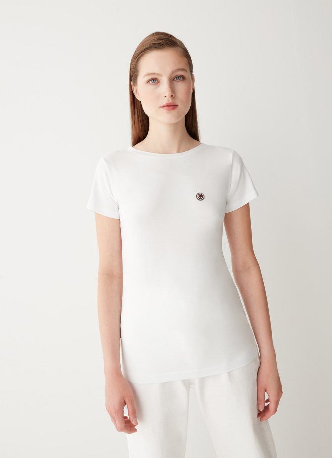 Stretch T-shirt with boat neckline