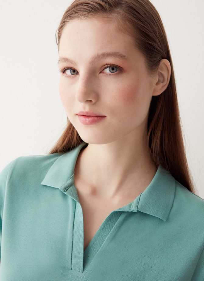 Buttonless stretch piquet polo shirt - Image 3