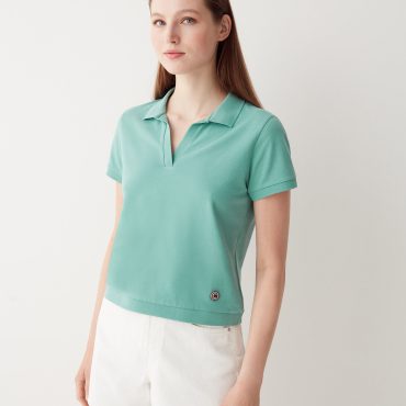Buttonless stretch piquet polo shirt