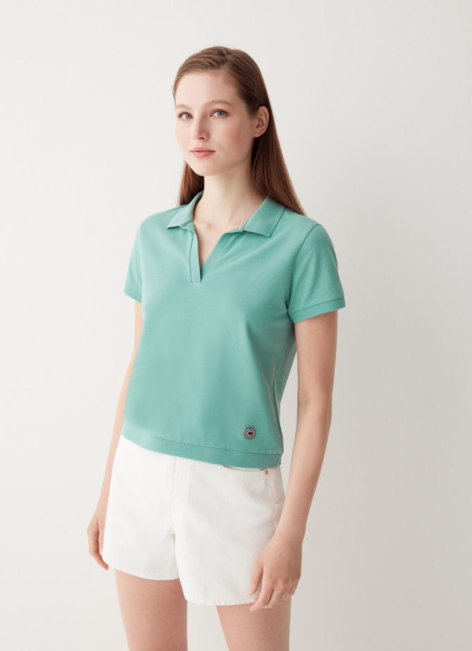 Buttonless stretch piquet polo shirt
