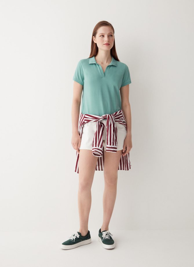 Buttonless stretch piquet polo shirt - Image 2
