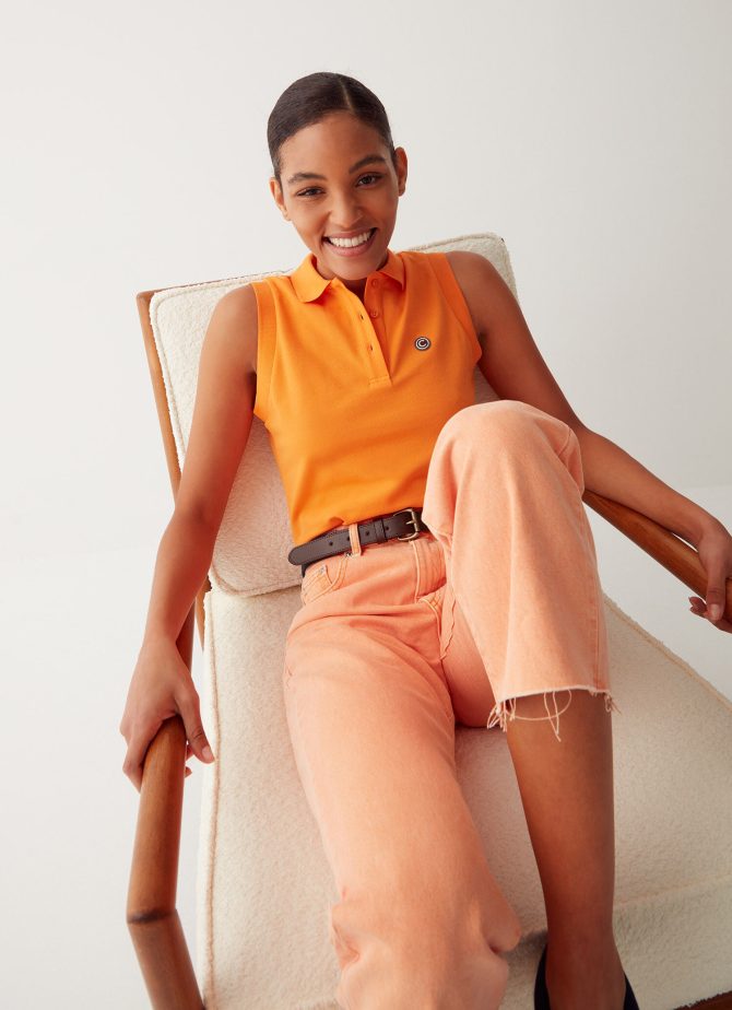 Sleeveless stretch piquet polo shirt - Image 3