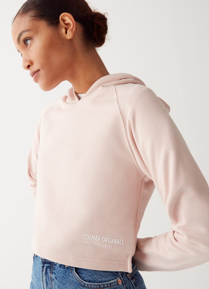 Short sweatshirt with hood and slits