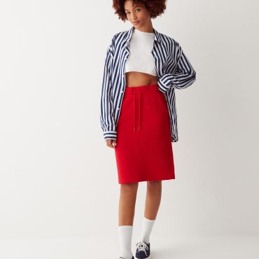 Quilted fabric midi skirt