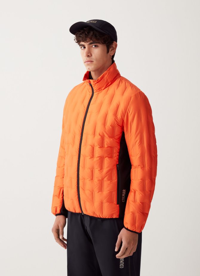 Down jacket with stretch inserts