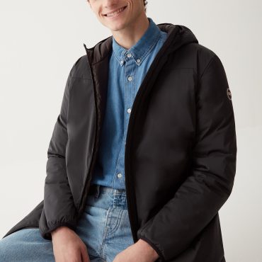 Long insulated jacket in stretch fabric