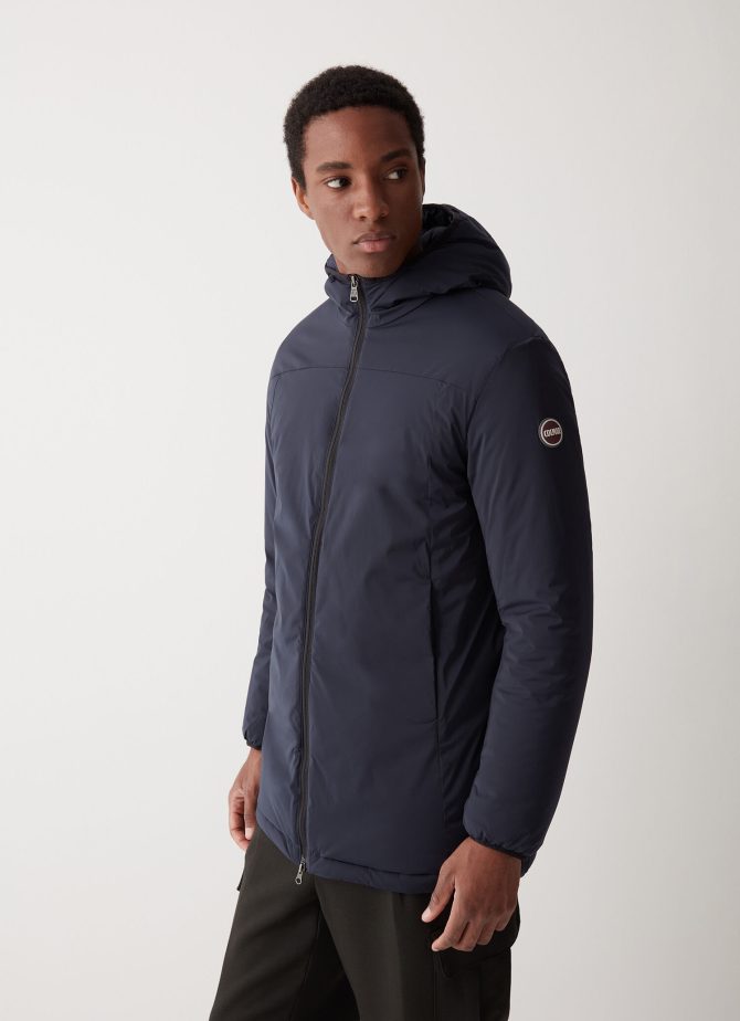 Long insulated jacket in stretch fabric