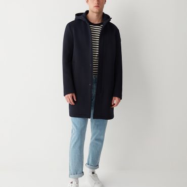 Unpadded wool jacket with hood