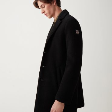 Wool coat with nylon inserts