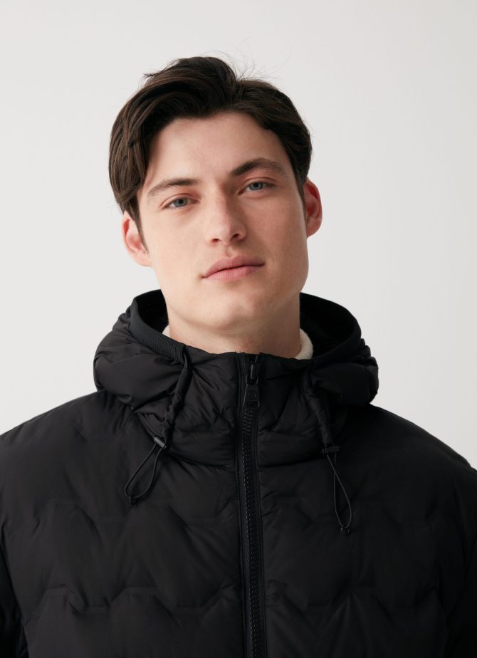 Quilted-effect down jacket with hood