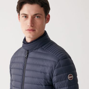 Autumn biker down jacket with drawstring at the bottom