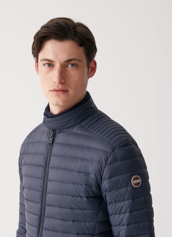 Autumn biker down jacket with drawstring at the bottom