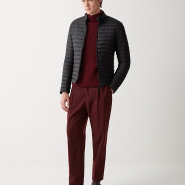 Autumn biker down jacket with drawstring at the bottom