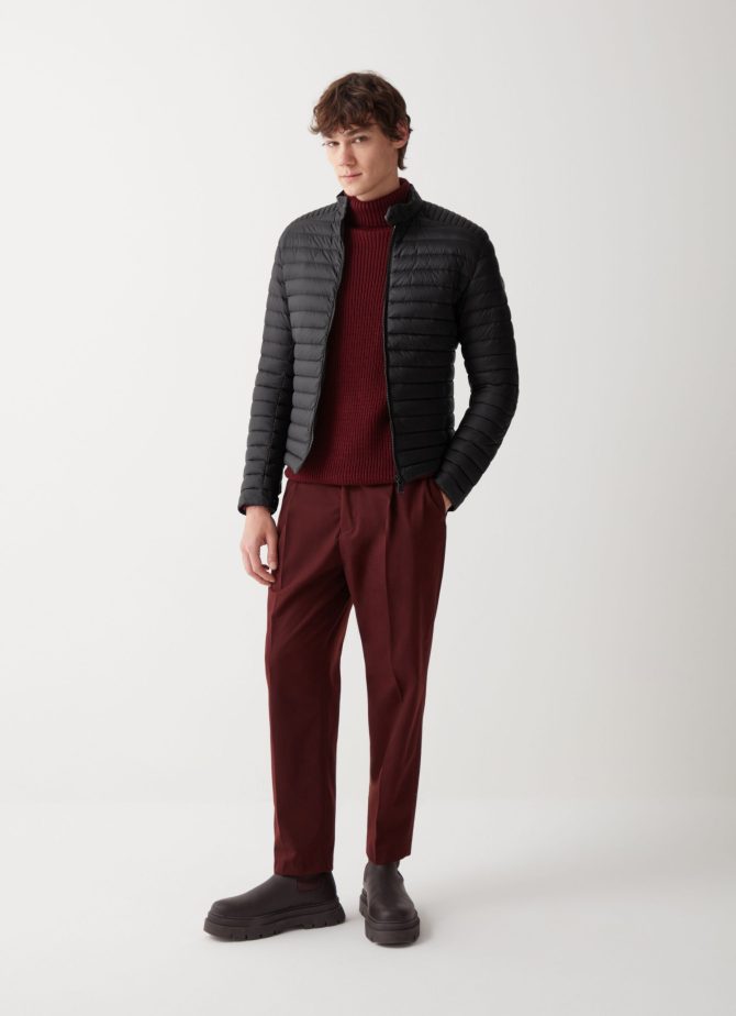 Autumn biker down jacket with drawstring at the bottom