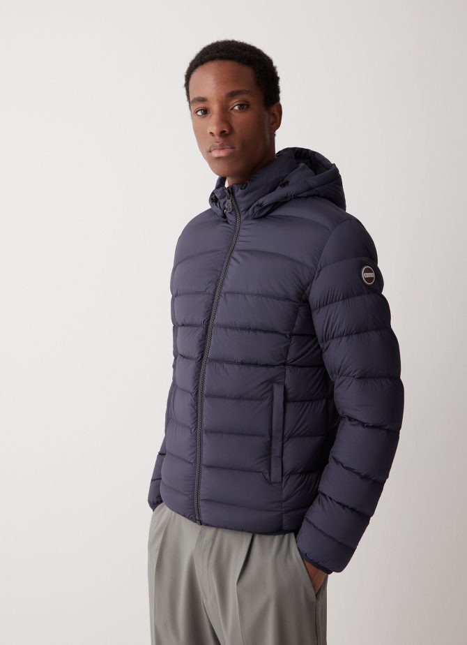 Opaque stretch down jacket with detachable hood