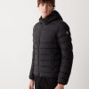 Opaque stretch down jacket with detachable hood