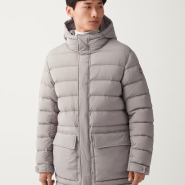Stretch matt maxi jacket with hood
