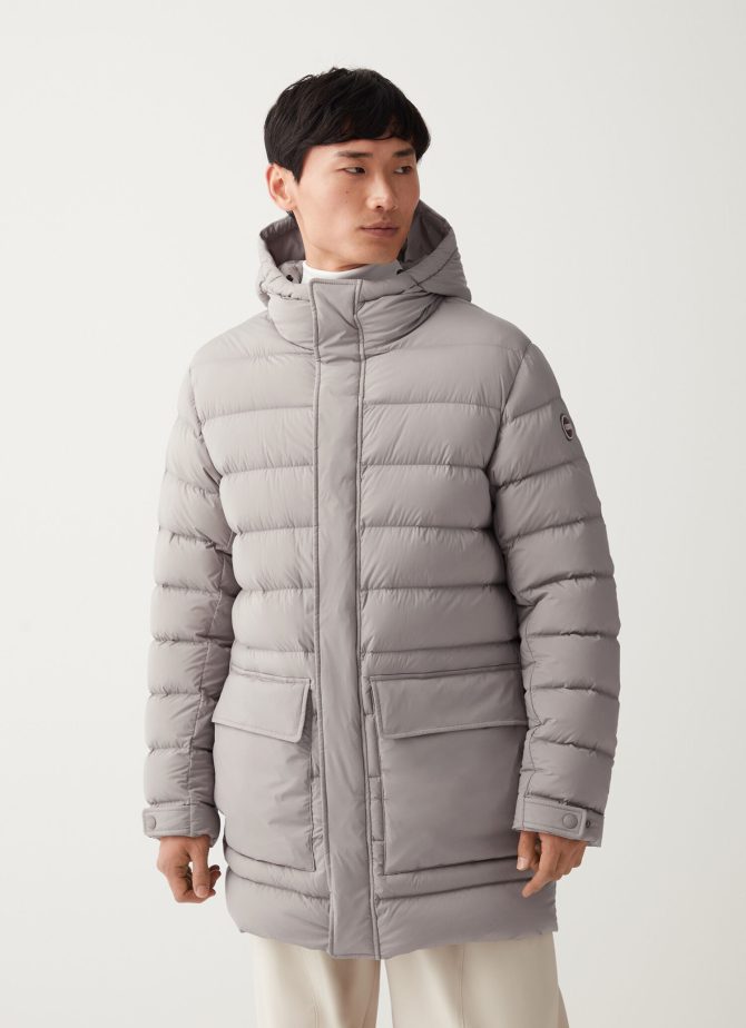 Stretch matt maxi jacket with hood