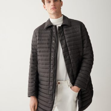 Reversible down jacket with shirt collar