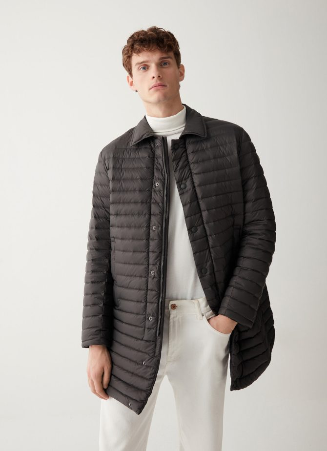 Reversible down jacket with shirt collar