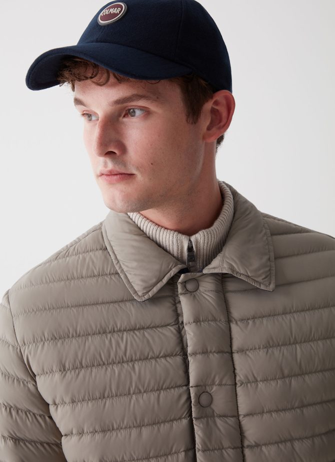 Reversible down jacket with shirt collar