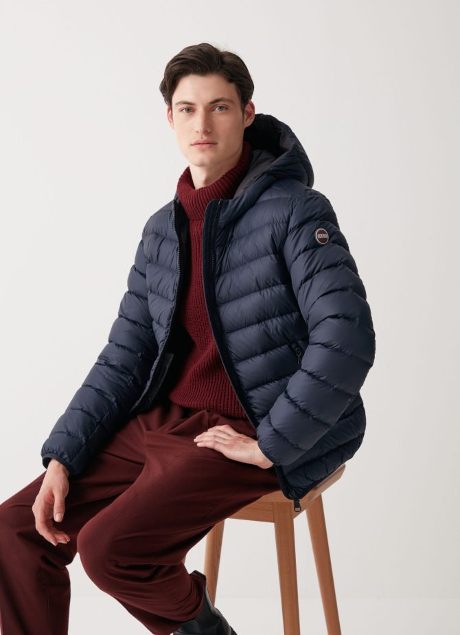 Sporty down jacket with fixed hood