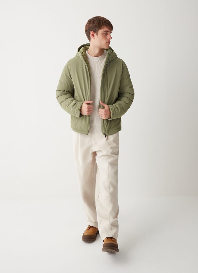 Wool-effect down jacket with fixed hood - Image 2