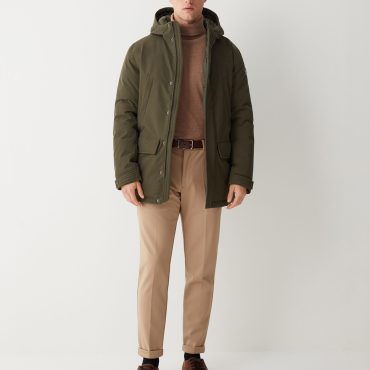 Hooded wool-effect down jacket
