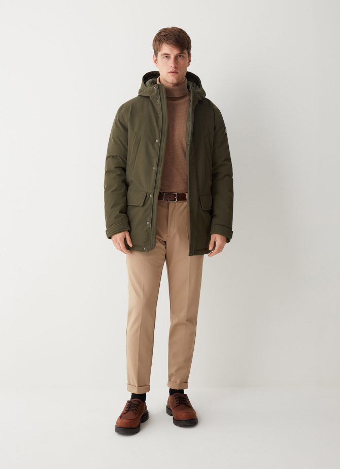 Hooded wool-effect down jacket