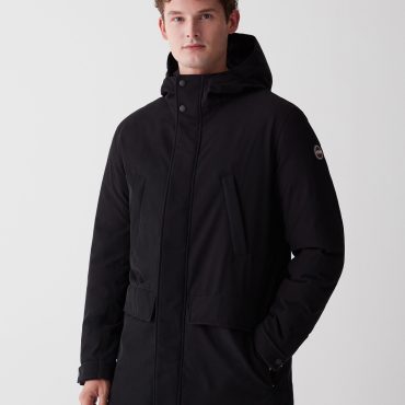 Hooded wool-effect down jacket