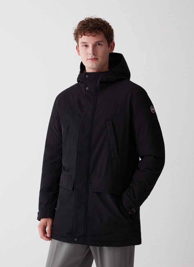 Hooded wool-effect down jacket