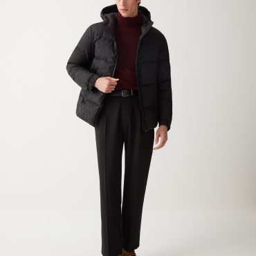 Oversized jacquard down jacket with hood