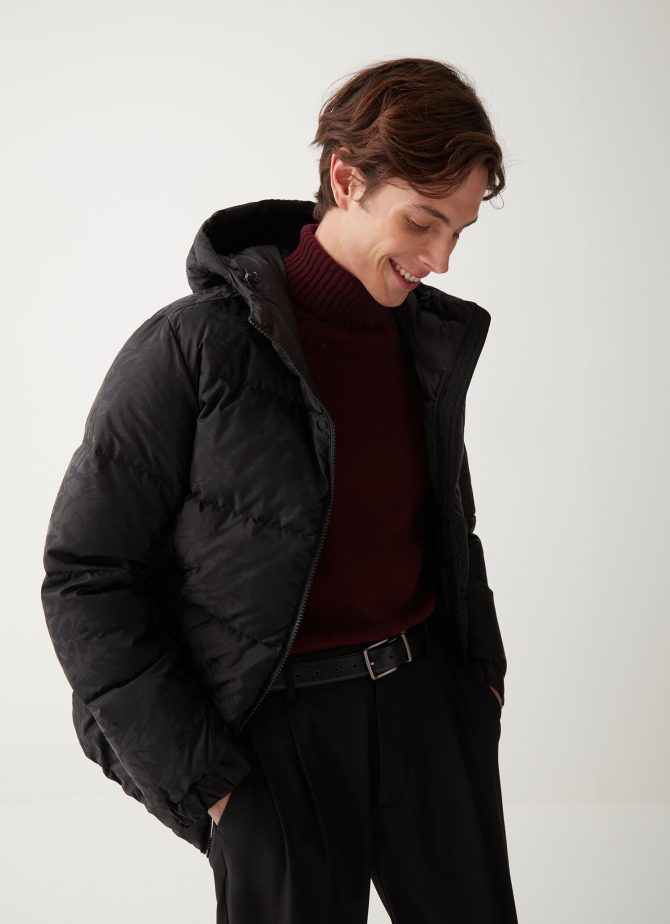 Oversized jacquard down jacket with hood - Image 2