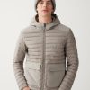 Sporty down jacket with fixed hood