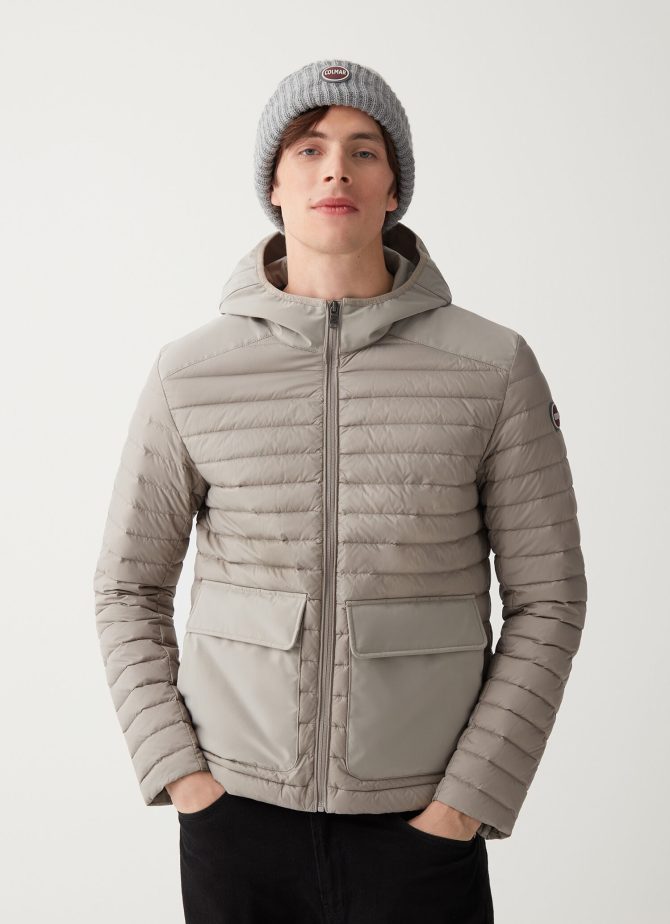 Sporty down jacket with fixed hood
