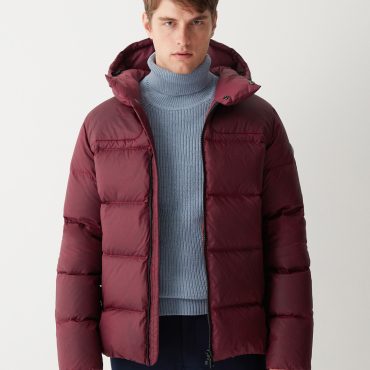 Sporty waxed down jacket with fixed hood
