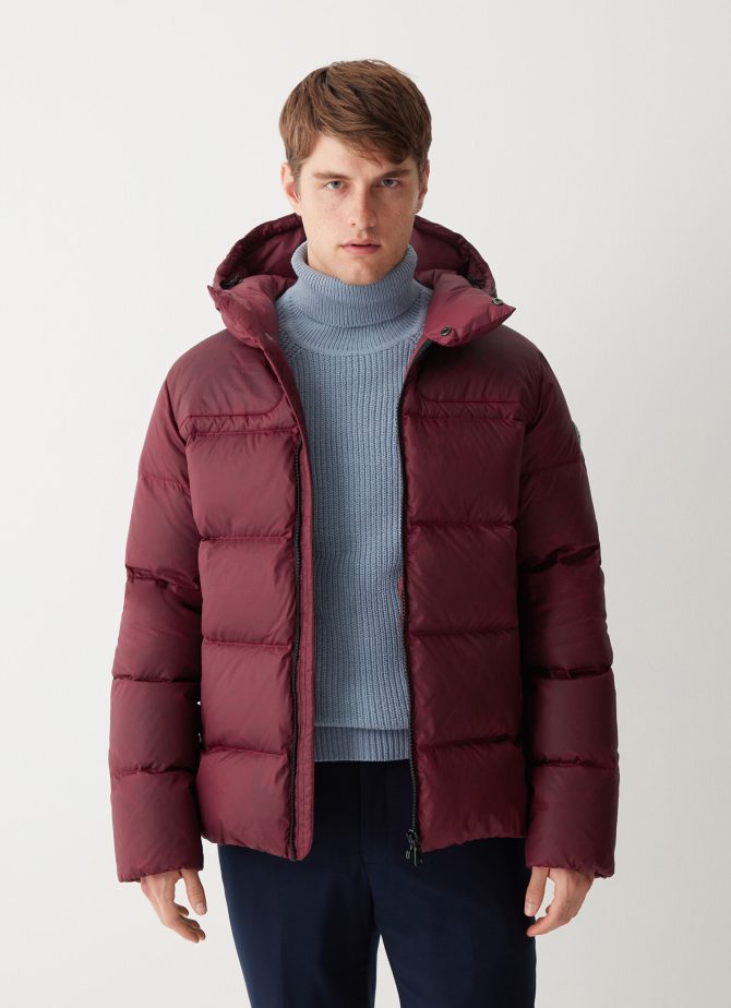 Sporty waxed down jacket with fixed hood