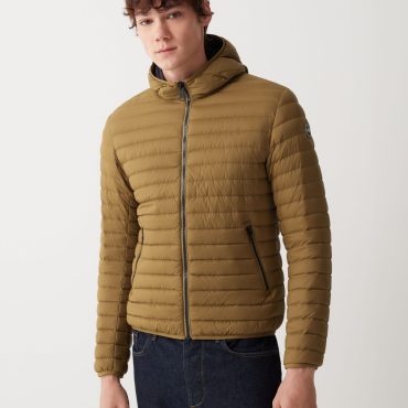 Opaque autumn down jacket with hood