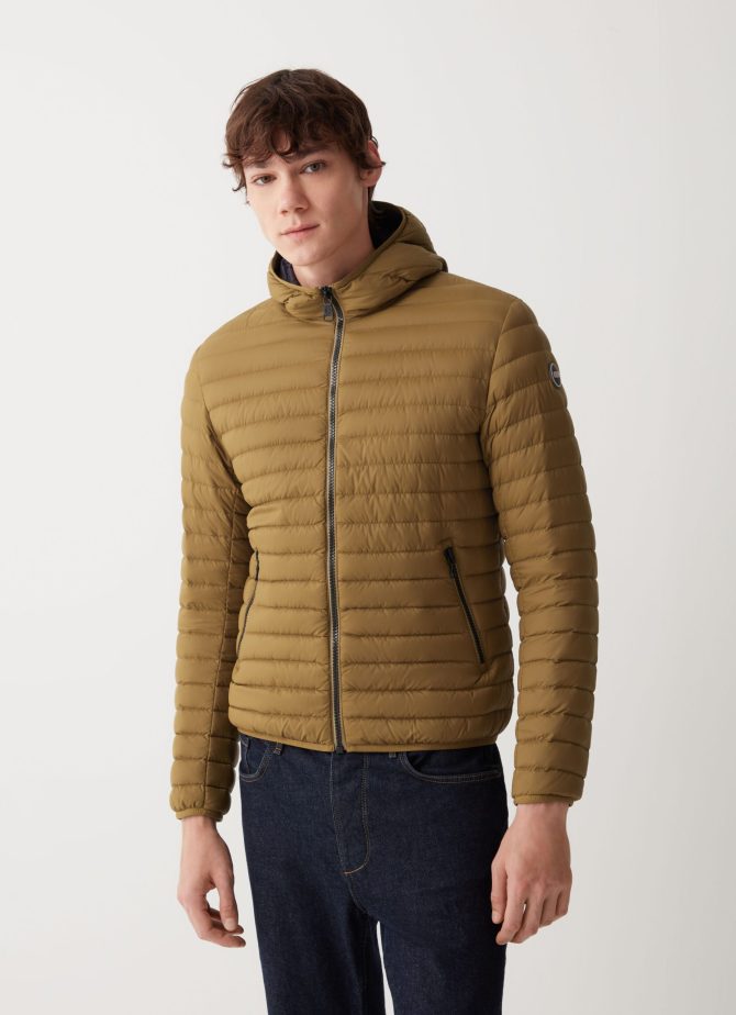 Opaque autumn down jacket with hood