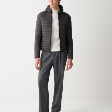 Opaque autumn down jacket with hood