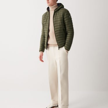 Opaque autumn down jacket with hood