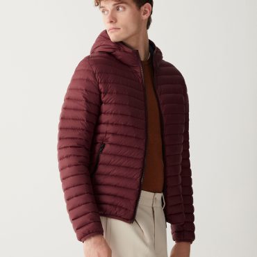 Opaque autumn down jacket with hood