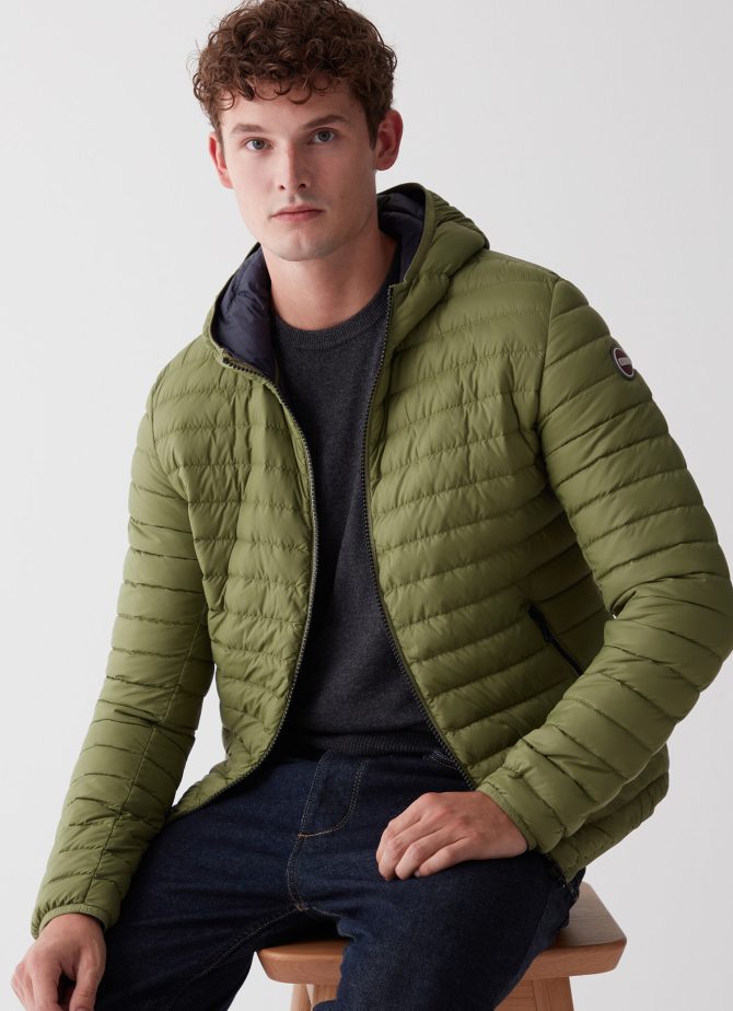 Opaque autumn down jacket with hood
